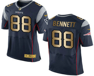 Men's New England Patriots #88 Martellus Bennett Navy Blue With Gold Stitched NFL Nike Elite Jersey