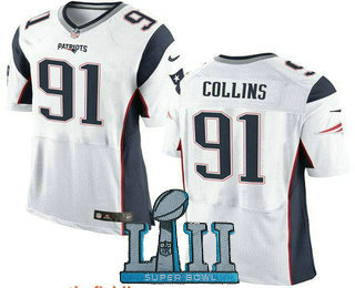 Men's New England Patriots #91 Jamie Collins NEW White Road 2018 Super Bowl LII Patch Stitched NFL Nike Elite Jersey