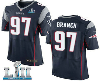 Men's New England Patriots #97 Alan Branch Navy Blue Team Color 2018 Super Bowl LII Patch Stitched NFL Nike Elite Jersey