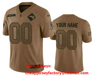 Men's New England Patriots Active Player Custom 2023 Brown Salute To Setvice Limited Stitched Football Jersey