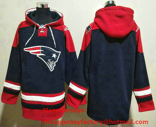 Men's New England Patriots Blank Navy Blue Ageless Must Have Lace Up Pullover Hoodie