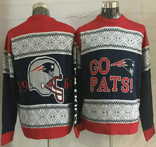 Men's New England Patriots Blue With Red NFL Sweater