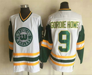 Men's New England Whalers #9 Gordie Howe White Stitched 1978 CCM Vintage Hockey Jersey