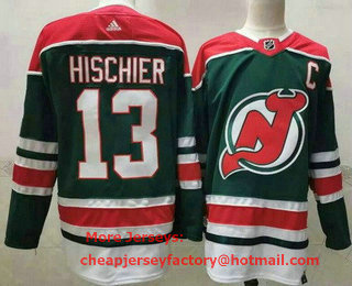Men's New Jersey Devils #13 Nico Hischier Green 2021 Reverse Retro Stitched NHL Jersey