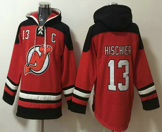 Men's New Jersey Devils #13 Nico Hischier Red Ageless Must Have Lace Up Pullover Hoodie