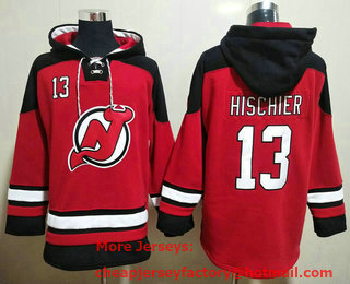 Men's New Jersey Devils #13 Nico Hischier Red Stitched Hoodie
