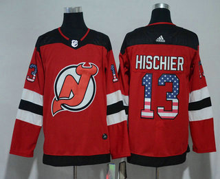 Men's New Jersey Devils #13 Nico Hischier Red with USA Flag 2017-2018 Hockey Stitched NHL Jersey