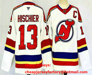 Men's New Jersey Devils #13 Nico Hischier White 2024 With C Patch Stitched Jersey