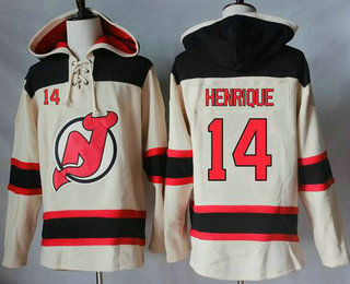 Men's New Jersey Devils #14 Adam Henrique Cream Sawyer Hooded Sweatshirt Stitched NHL Jersey