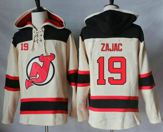 Men's New Jersey Devils #19 Travis Zajac Cream Sawyer Hooded Sweatshirt Stitched NHL Jersey