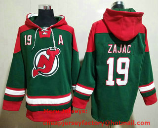 Men's New Jersey Devils #19 Travis Zajac Green With Red Stitched Hoodie