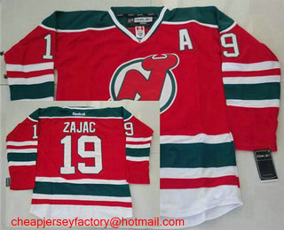 Men's New Jersey Devils #19 Travis Zajac Red With Green Stitched NHL Reebok Hockey Jersey