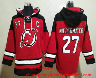 Men's New Jersey Devils #27 Scott Niedermayer Red Stitched Hoodie