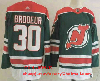 Men's New Jersey Devils #30 Martin Brodeur Green 2021 Reverse Retro Stitched NHL Jersey