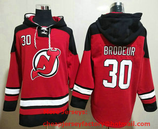 Men's New Jersey Devils #30 Martin Brodeur Red Stitched Hoodie