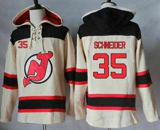 Men's New Jersey Devils #35 Cory Schneider Cream Sawyer Hooded Sweatshirt Stitched NHL Jersey