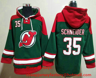 Men's New Jersey Devils #35 Cory Schneider Green With Red Stitched Hoodie