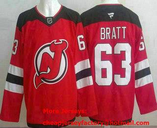 Men's New Jersey Devils #63 Jesper Bratt Red Authentic Jersey