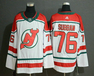 Men's New Jersey Devils #76 PK Subban White With Green Stitched Adidas NHL Jersey