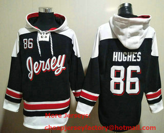 Men's New Jersey Devils #86 Jack Hughes Black Ageless Must Have Lace Up Pullover Hoodie
