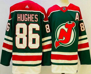 Men's New Jersey Devils #86 Jack Hughes Green 2021 Reverse Retro Authentic Jersey