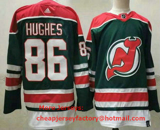 Men's New Jersey Devils #86 Jack Hughes Green 2021 Reverse Retro Stitched NHL Jersey