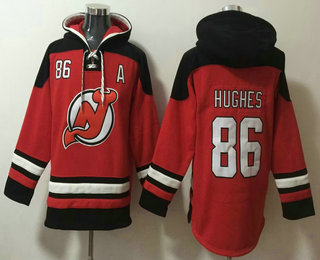 Men's New Jersey Devils #86 Jack Hughes Red Ageless Must Have Lace Up Pullover Hoodie