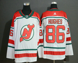 Men's New Jersey Devils #86 Jack Hughes White With Green Stitched Adidas NHL Jersey