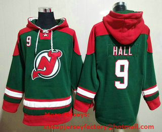 Men's New Jersey Devils #9 Taylor Hall Green With Red Stitched Hoodie