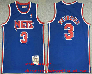 Men's New Jersey Nets #3 Drazen Petrovic Blue 1992-93 Hardwood Classics Soul Swingman Throwback Jersey
