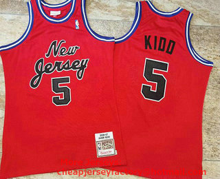 Men's New Jersey Nets #5 Jason Kidd Red 2006-07 Hardwood Classics Soul AU Throwback Jersey