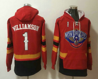 Men's New Orleans Pelicans #1 Zion Williamson NEW Red Pocket Stitched NBA Pullover Hoodie