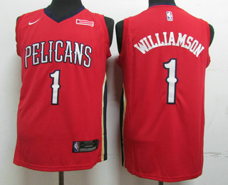 Men's New Orleans Pelicans #1 Zion Williamson New Red 2019 Nike Swingman Stitched NBA Jersey With The Sponsor Logo