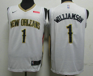 Men's New Orleans Pelicans #1 Zion Williamson New White 2019 Nike Swingman Stitched NBA Jersey With The Sponsor Logo