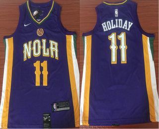 Men's New Orleans Pelicans #11 Jrue Holiday Purple NBA Swingman City Edition Jersey