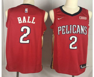 Men's New Orleans Pelicans #2 Lonzo Ball New Red 2019 Nike Swingman Stitched NBA Jersey With The Sponsor Logo