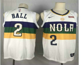 Men's New Orleans Pelicans #2 Lonzo Ball White Nike Swingman 2018 playoffs Earned Edition Stitched Jersey With The Sponsor Logo