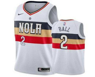 Men's New Orleans Pelicans #2 Lonzo Ball White Nike Swingman 2019 playoffs Earned Edition Stitched Jersey