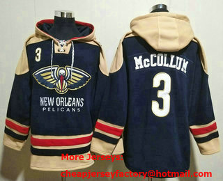 Men's New Orleans Pelicans #3 CJ McCollum Navy Blue Ageless Must Have Lace Up Pullover Hoodie