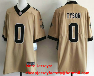 Men's New Orleans Saints #0 Jordyn Tyson Limited Gold Alternate Vapor Jersey