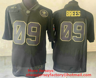 Men's New Orleans Saints #09 Drew Brees Black 2020 Salute To Service Stitched NFL Nike Limited Jersey
