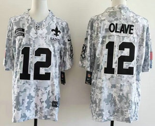 Men's New Orleans Saints #12 Chris Olave Limited Arctic Camo 2024 Salute to Service Jersey
