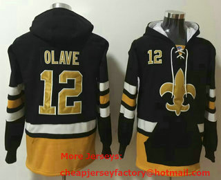 Men's New Orleans Saints #12 Chris Olave NEW Black Pocket Stitched NFL Pullover Hoodie