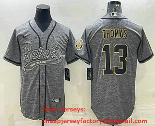 Men's New Orleans Saints #13 Michael Thomas Grey Gridiron With Patch Cool Base Stitched Baseball Jersey