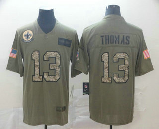 Men's New Orleans Saints #13 Michael Thomas Olive Camo 2019 Salute To Service Stitched NFL Nike Limited Jersey
