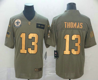 Men's New Orleans Saints #13 Michael Thomas Olive Gold 2019 Salute To Service Stitched NFL Nike Limited Jersey