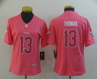 Women's New Orleans Saints #13 Michael Thomas Pink Fashion 2017 Rush NFL Nike Limited Jersey