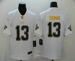Men's New Orleans Saints #13 Michael Thomas White 100th Season Golden Edition Jersey