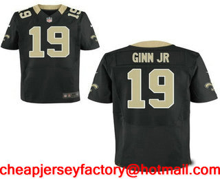 Men's New Orleans Saints #19 Ted Ginn Jr. Black Team Color Stitched NFL Nike Elite Jersey