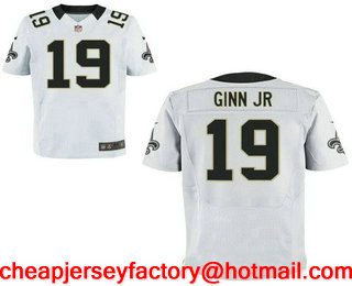 Men's New Orleans Saints #19 Ted Ginn Jr. White Road Stitched NFL Nike Elite Jersey